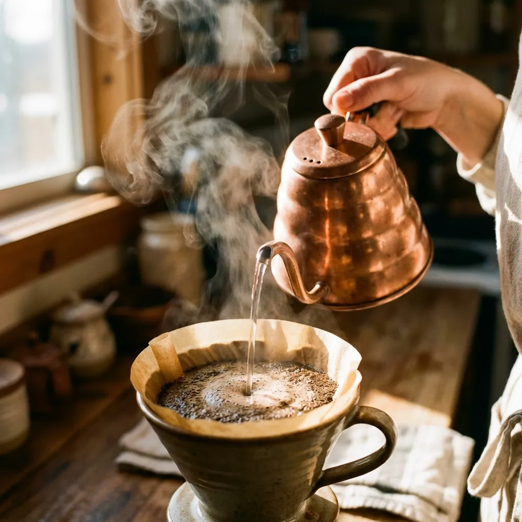Pour-over coffee brewing with a paper filter