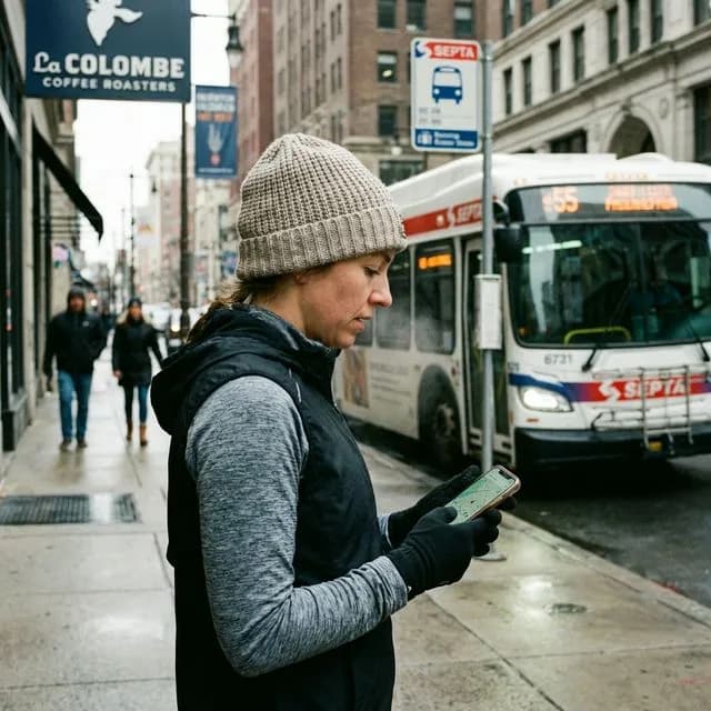 Runner checking map on phone