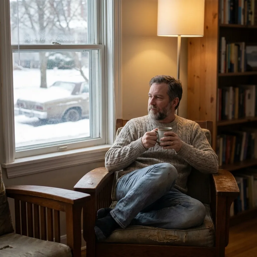 Man safe inside reviewing health data