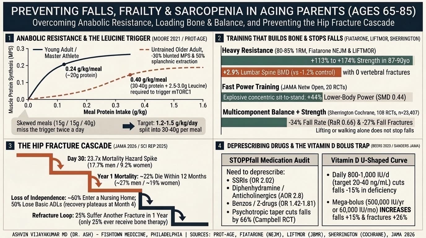 Preventing Falls, Frailty & Sarcopenia in Aging Parents: Anabolic Resistance, Bone Loading, Hip Fracture Cascade, and Deprescribing