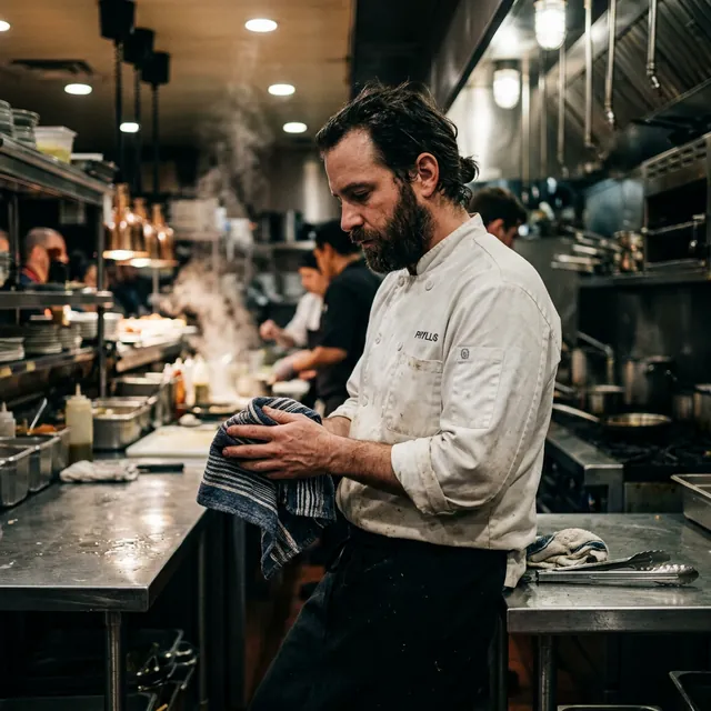 Philadelphia chef resting in a kitchen