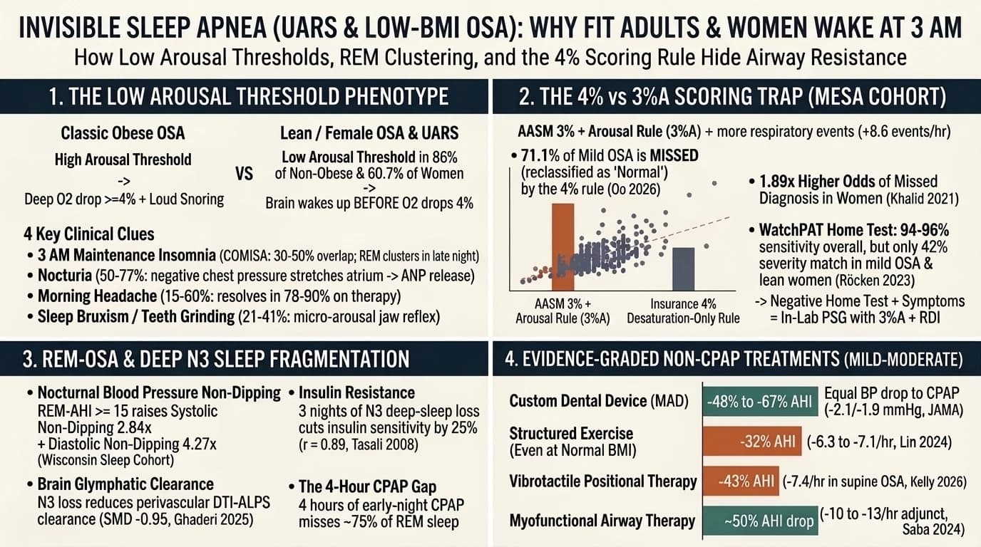 Invisible Sleep Apnea (UARS & Low-BMI OSA): Why Fit Adults and Women Wake at 3 AM
